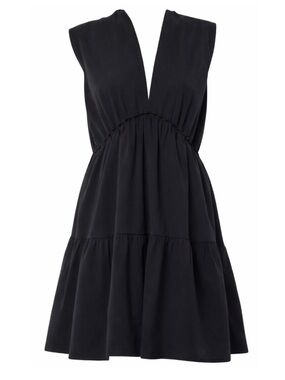 Nackiye Linen Cotton Dress Size Smocked Waist Sleeveless V Neck Ruffle Hem US 4